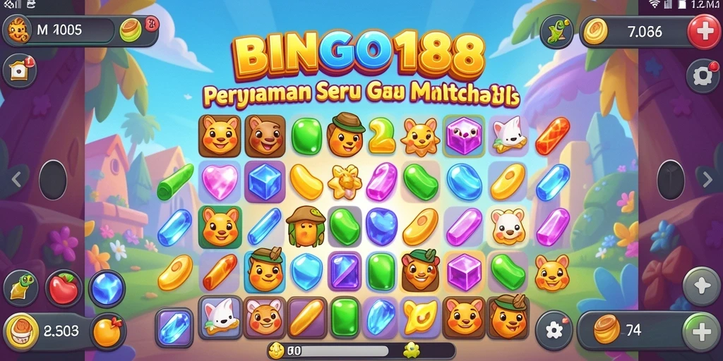 Tampilan seru dari gameplay <strong>BINGO188</strong> dengan tantangan Match-3.