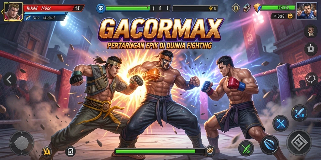 Gameplay GACORMAX dengan pertarungan seru dan karakter unik.