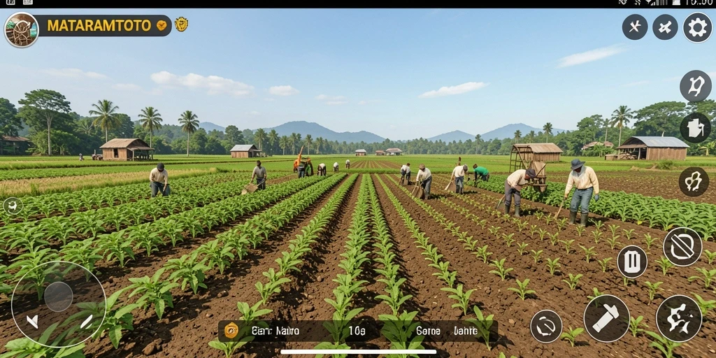 Screenshot game MATARAMTOTO yang menampilkan kebun hijau dan hewan.