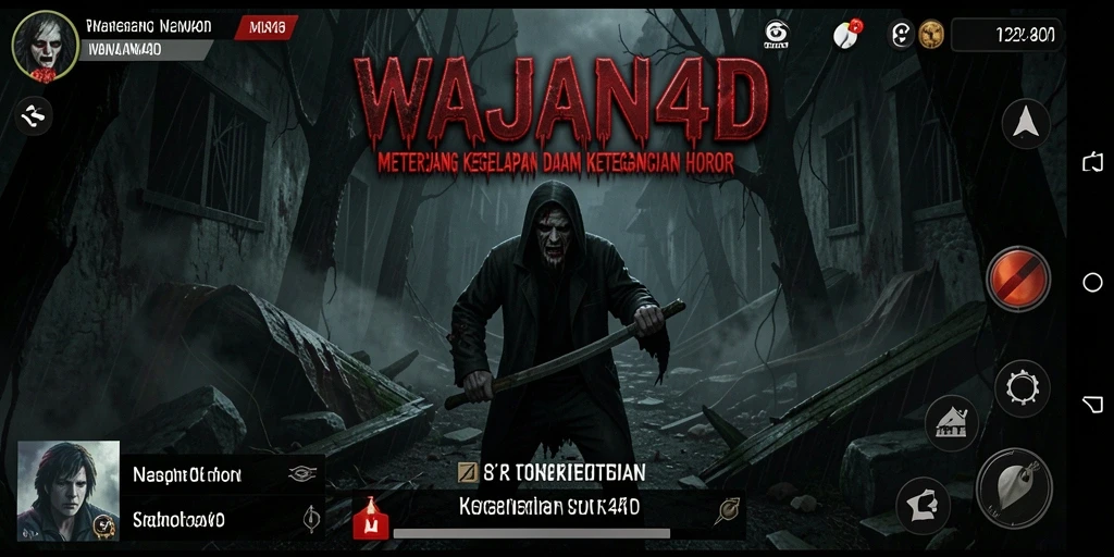 Tangkapan layar menunjukkan adegan menyeramkan dan gameplay menegangkan dari WAJAN4D.